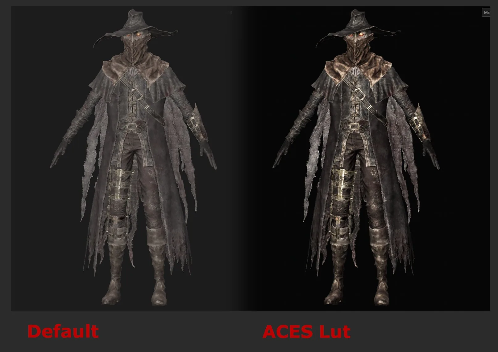 纹理 ACES LUT 对比 纹理默认与 ACES LUT 对比 3 角度,色彩空间更真实还原