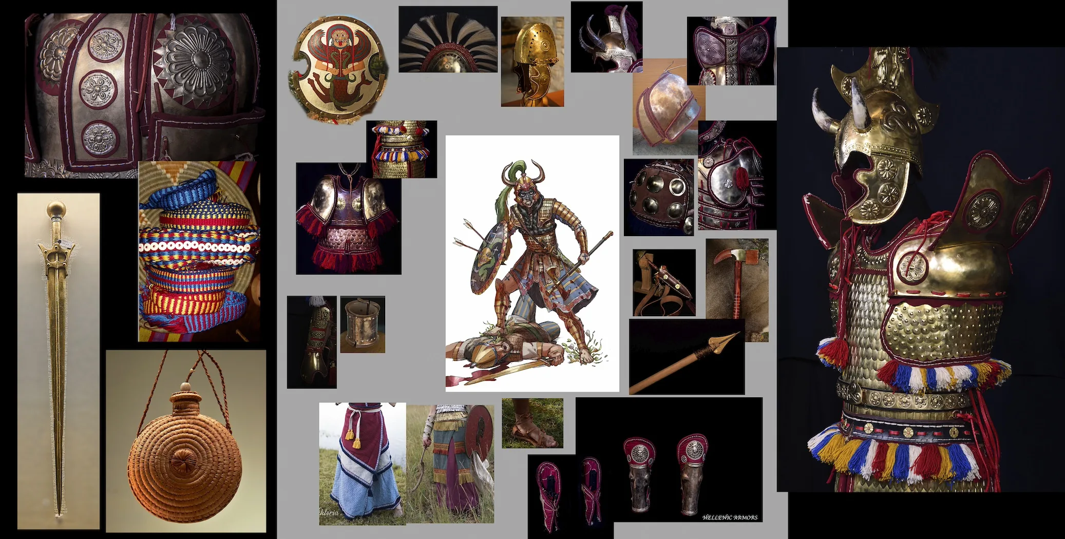 Hellenic Armors 参考资料 Hellenic Armors 网站的铠甲与服饰参考图,包括青铜剑、编织帽、盾牌、古代战士与衣裙