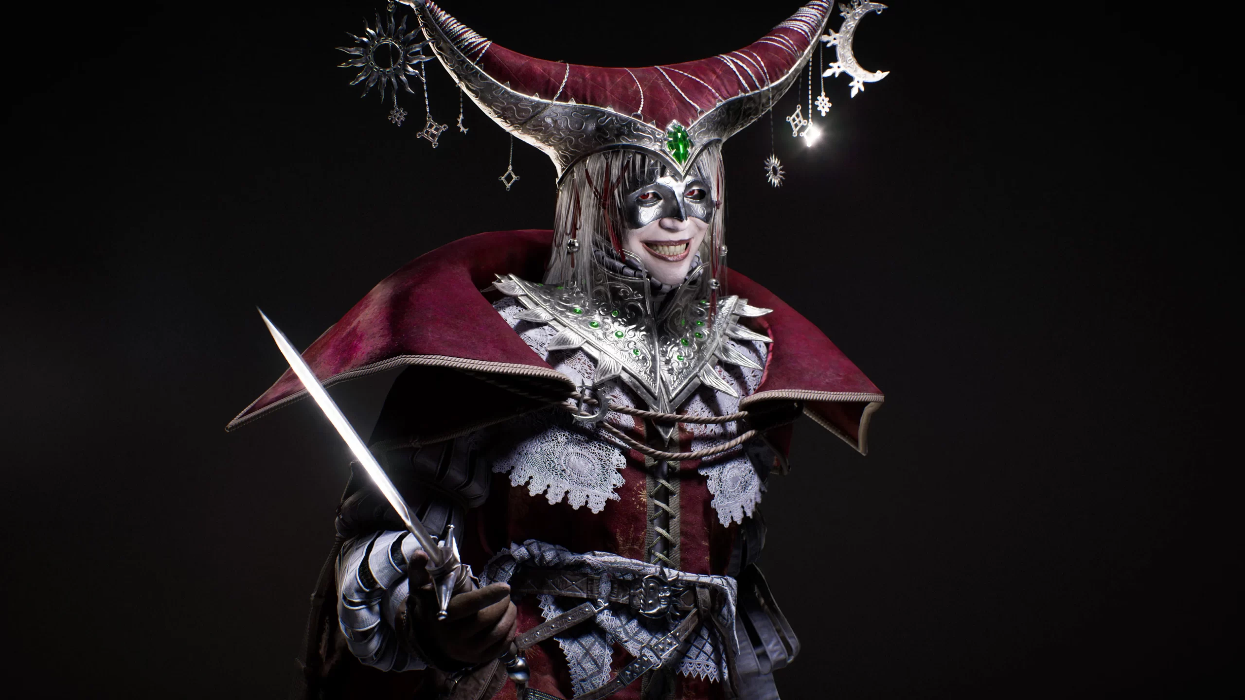 Jester 上半身特写 邪恶小丑半身特写手持匕首面露诡异微笑