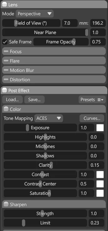 Marmoset Toolbag 5 渲染设置面板,包含 ACES 色调映射