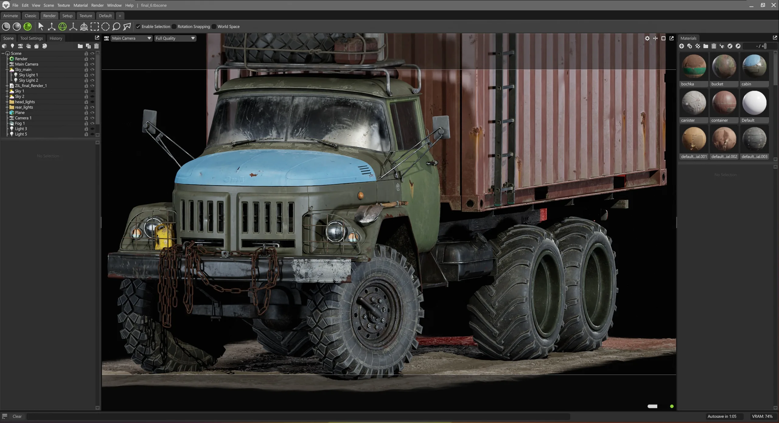 Zil Nomad 渲染场景灯光布置,双 HDRI 与聚光灯组合