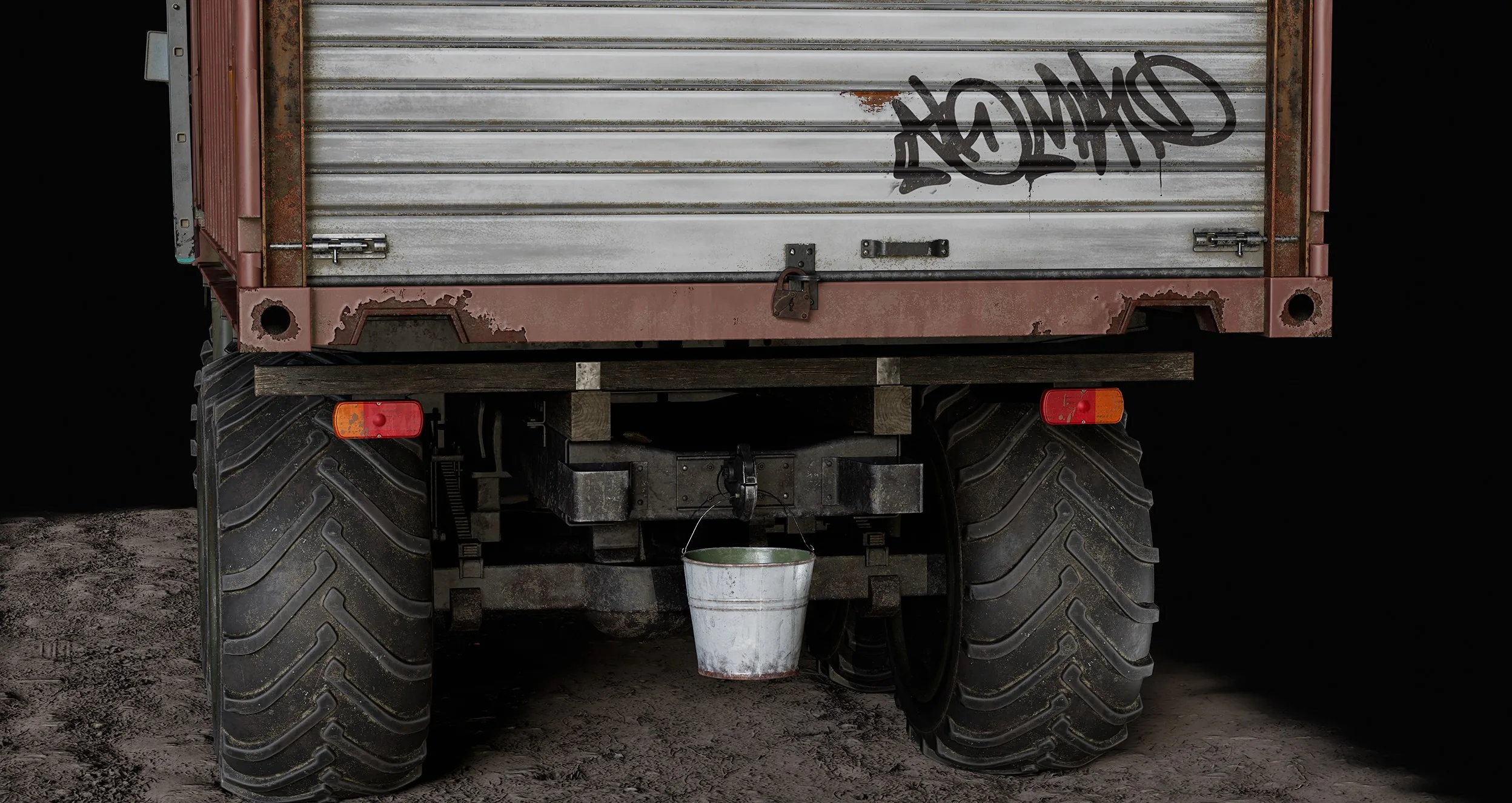 Zil Nomad 卡车俯视角渲染,车顶与集装箱顶部细节