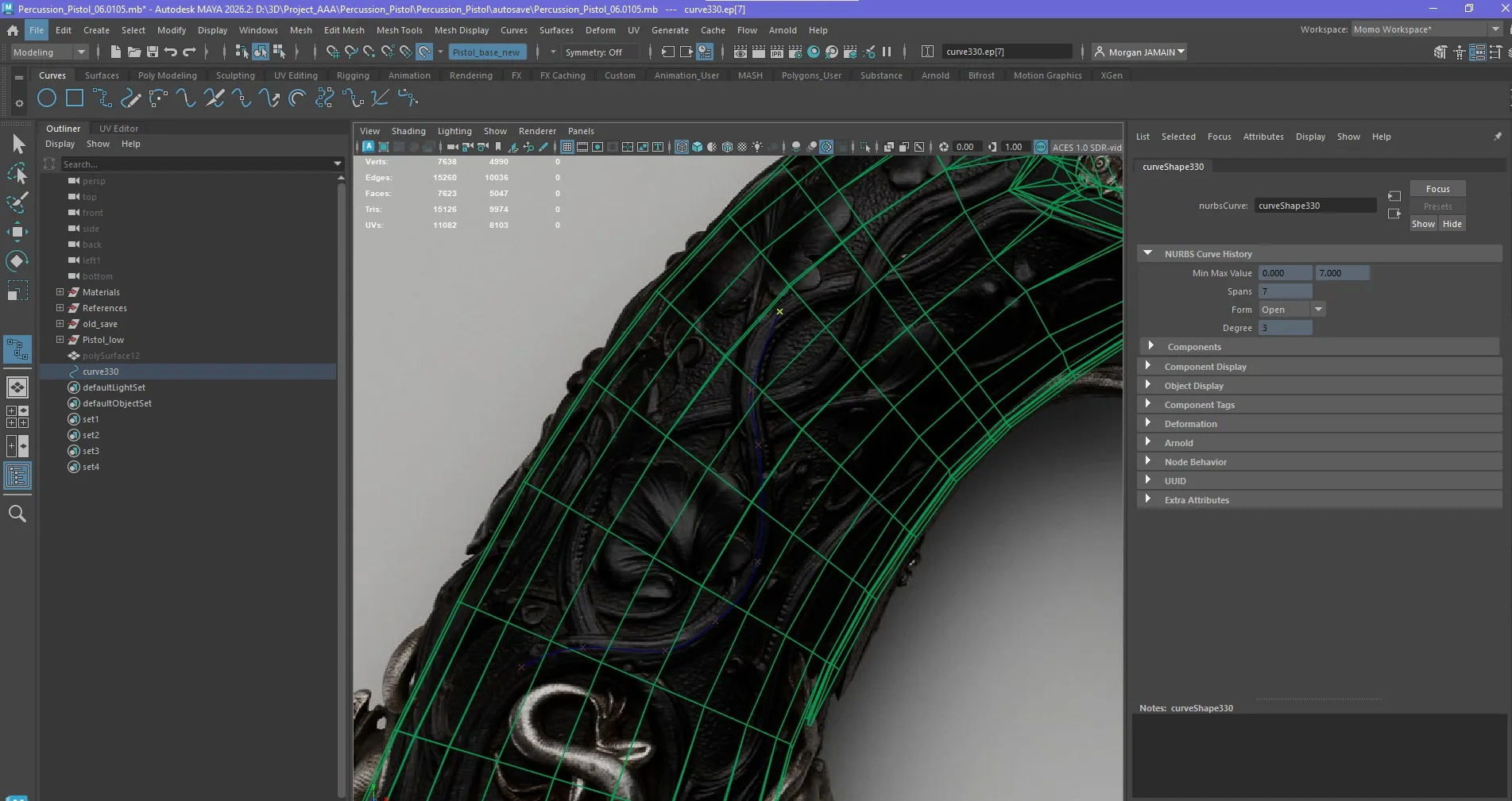 击发式火帽手枪:写实硬表面武器道具全流程制作-次世代模型库 体块搭建(Blockout)