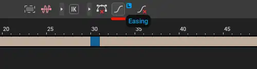 Easing 缓动控制示意(1) Cascadeur 2026.2 时间线 Easing(缓动)控制界面截图,展示关键帧权重调节