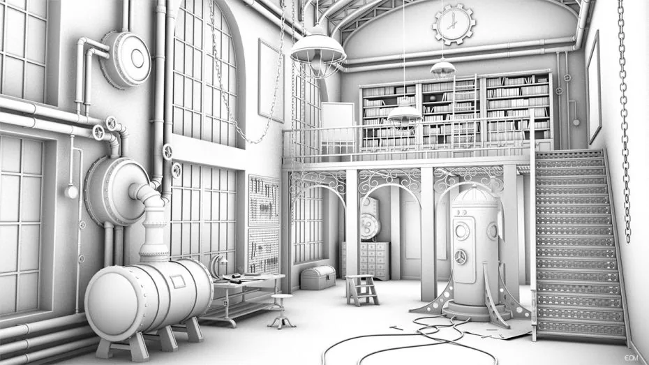 环境光遮蔽效果示例 环境光遮蔽(Ambient Occlusion)效果示意图,展示开启 AO 前后场景深度感与立体感的差异