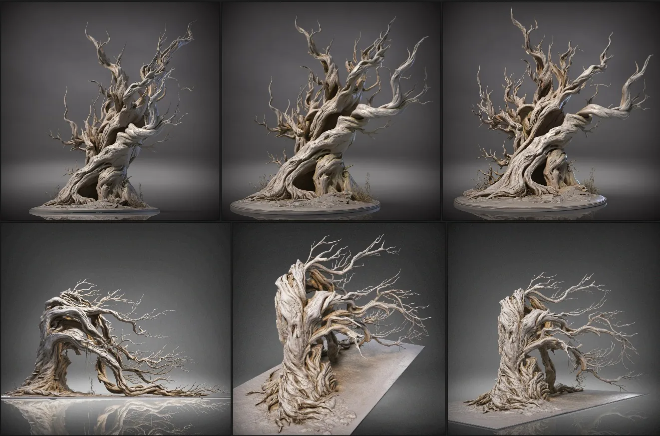 参考图-3D模型 枯萎树藤 3D 模型参考图