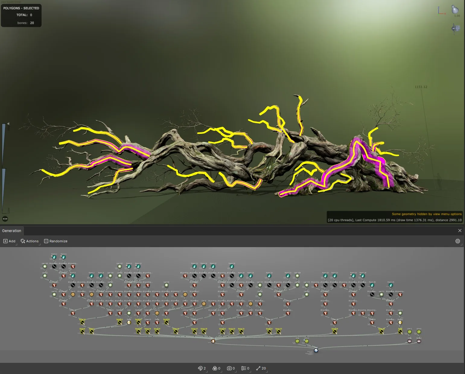 Mesh Helper 功能 SpeedTree 中 Mesh Helper 功能,放置虚拟骨骼添加树枝