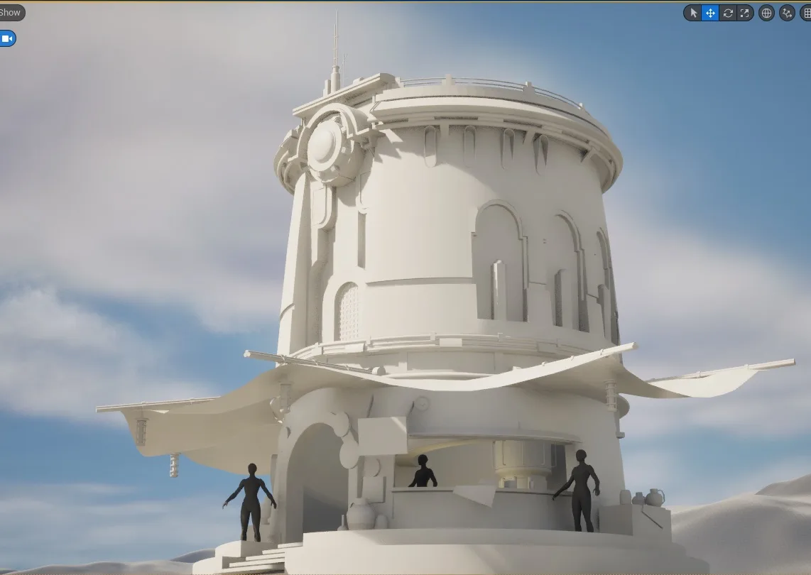 Maya 中按概念图搭建的场景建筑遮挡体块