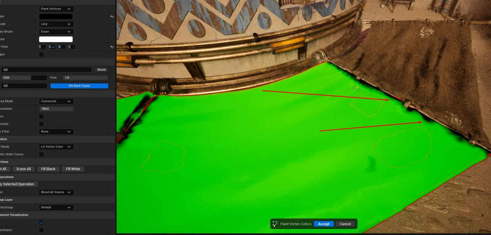 Unreal Engine 中用顶点色遮罩控制摆动区域的示例