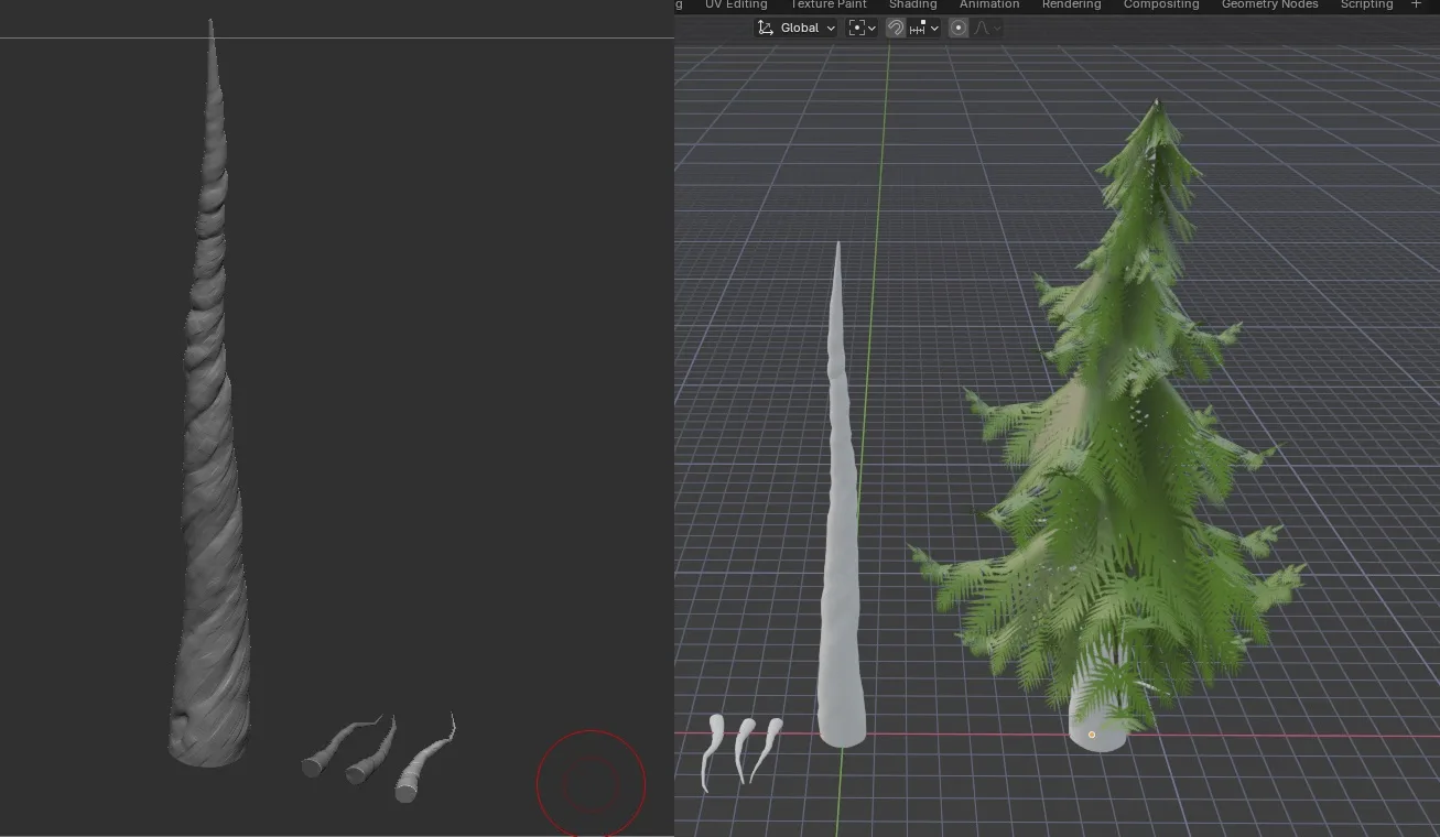 Blender 视口中的模块化建筑结构拆分与命名展示