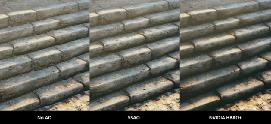 SSAO vs HBAO+ SSAO 与 NVIDIA HBAO+ 效果对比图