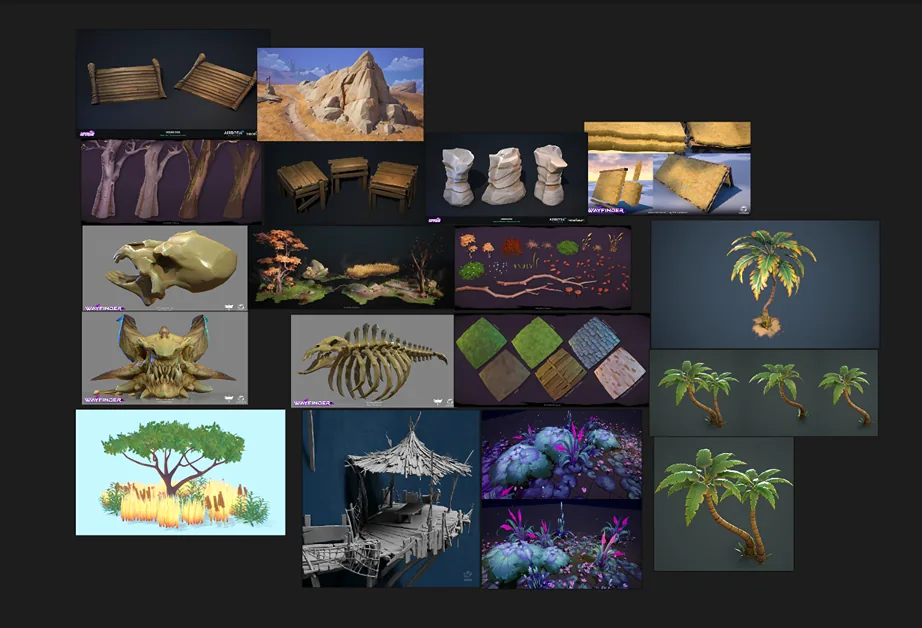 风格化美术 moodboard 风格化艺术参考情绪板,含 Wayfinder 等作品风格